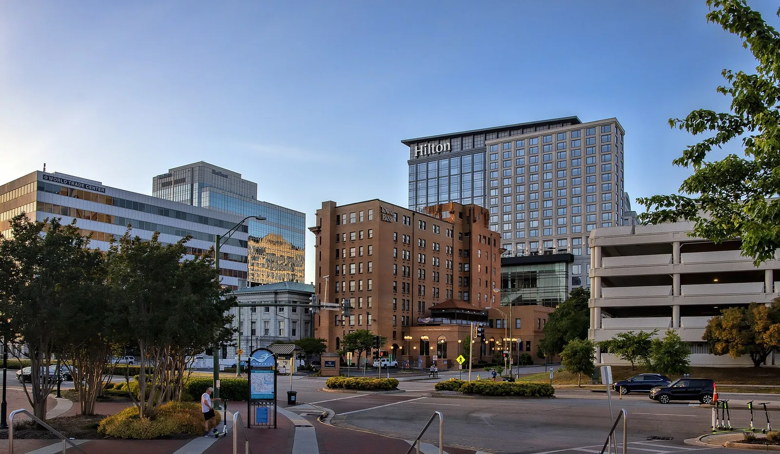 Downtown Norfolk towers near Main Street and Waterside Drive, where the Grand Illumination Parade begins and ends.