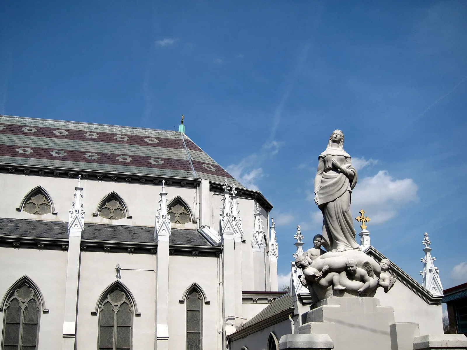 The Basilica of Saint Mary of the Immaculate Conception and its statue of the Immaculate Conception in Norfolk.
