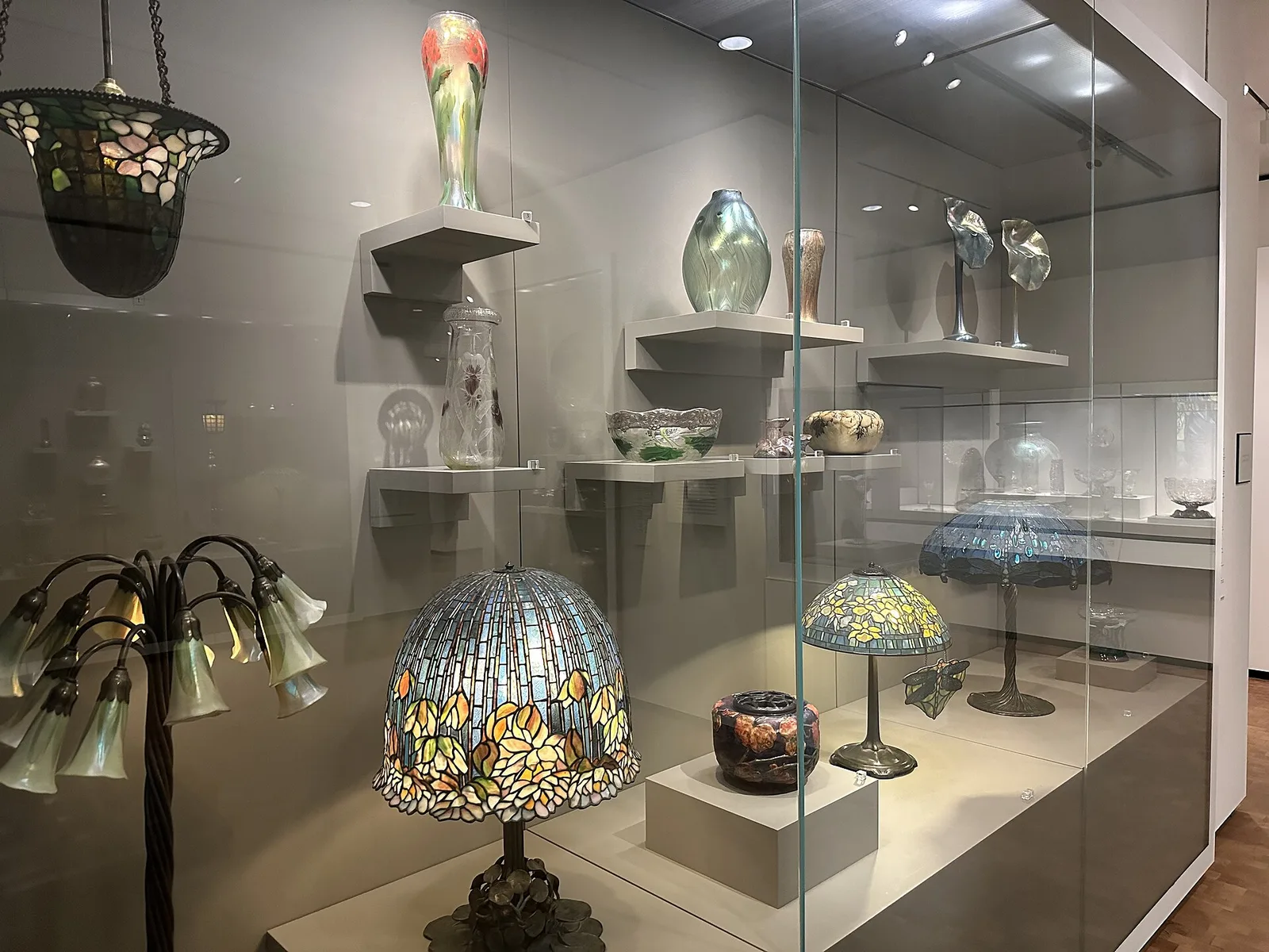 Tiffany glass on display in the galleries of the Chrysler Museum of Art in Norfolk, where admission is free.