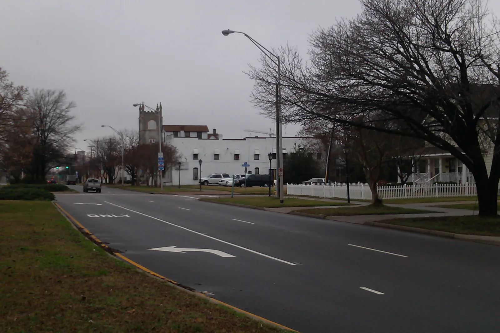 A divided street leading toward East Berkley Avenue in the Berkley neighborhood of Norfolk.