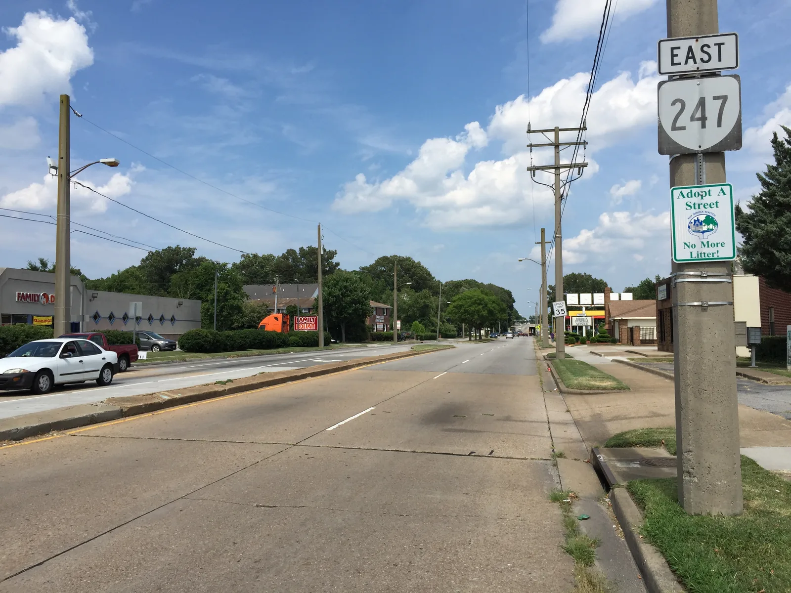 Looking east along Norview Avenue at Chesapeake Boulevard, at Five Points in Norview.