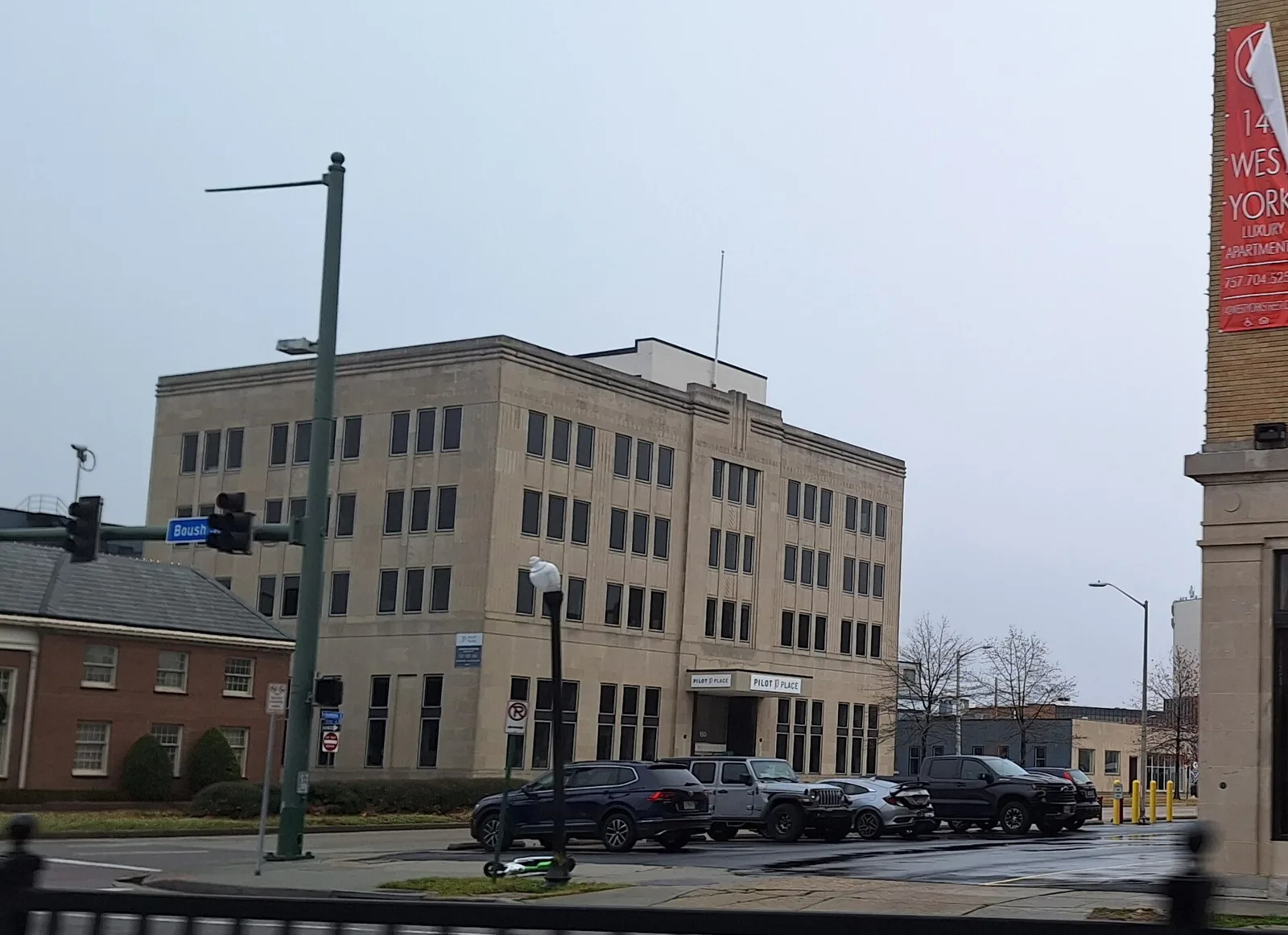 Pilot Place at Boush Street in downtown Norfolk, the former headquarters of The Virginian-Pilot newspaper.
