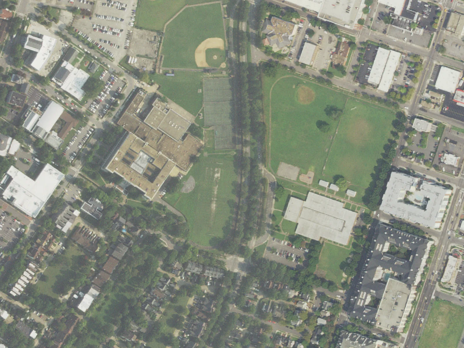 Maury High School, left, and Ghent School, center right, on Shirley Avenue in Norfolk, from the air in September 2021.