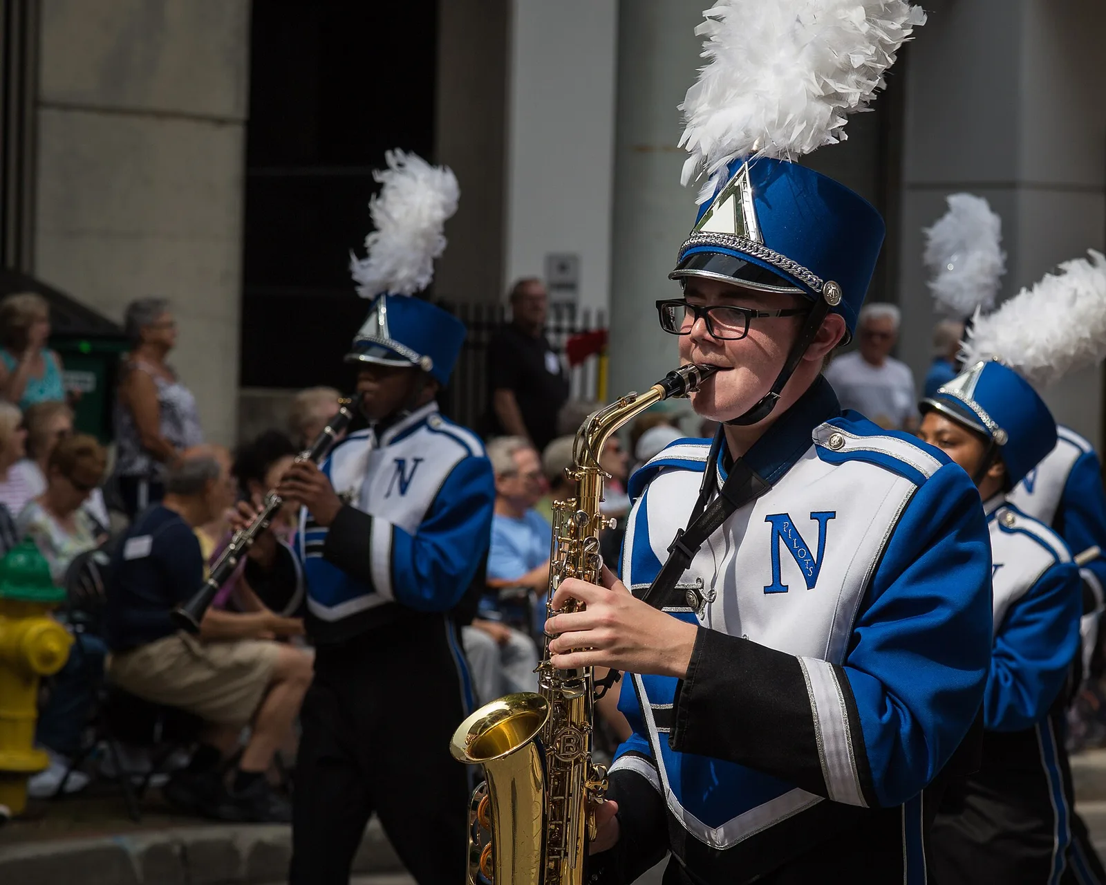 Norview High School's marching band in the Norfolk NATO Festival Parade of Nations downtown.